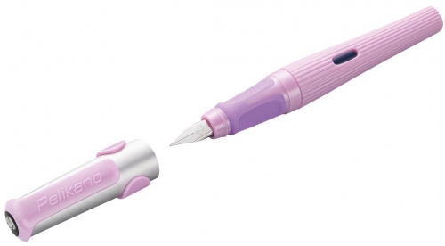 Stilou Structure, penita M, grip ergonomic, pentru dreptaci, 1 patron mare albastru inclus, culoare roz deschis, in cutie de carton, Pelikan